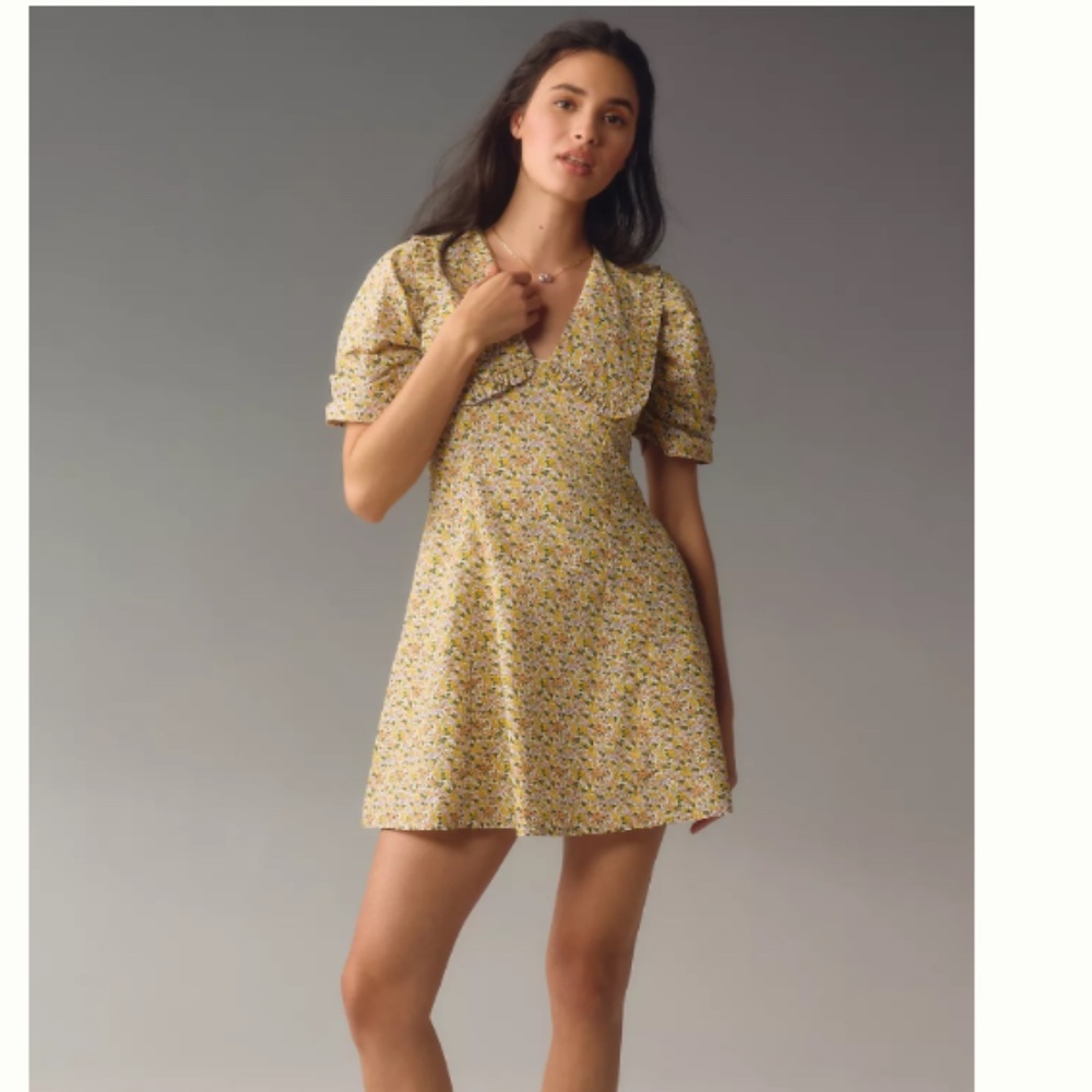 NWT By Anthropologie Short-Sleeve Collared Printed Mini Dress SIZE 8